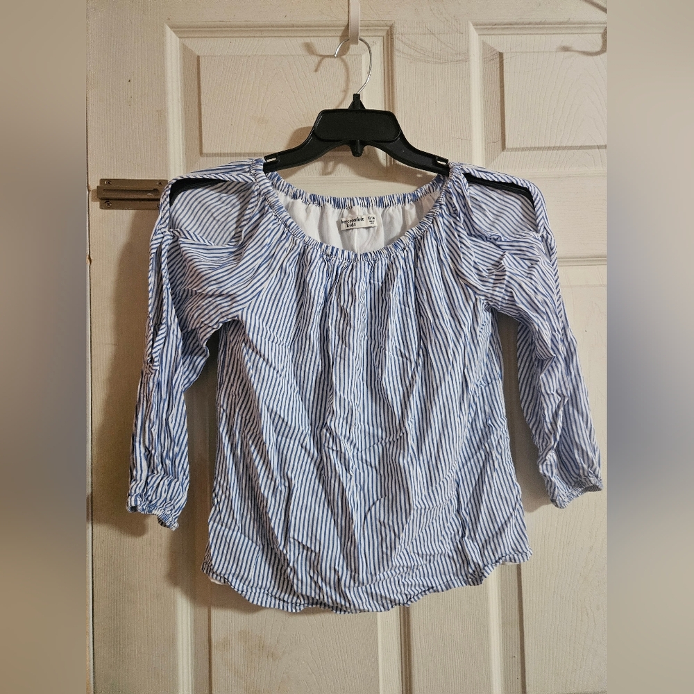 ABERCROMBIE KIDS STRIPED COLD SHOULDER BLOUSE:BLUE/WHITE: GREAT CONDITION: 13/14